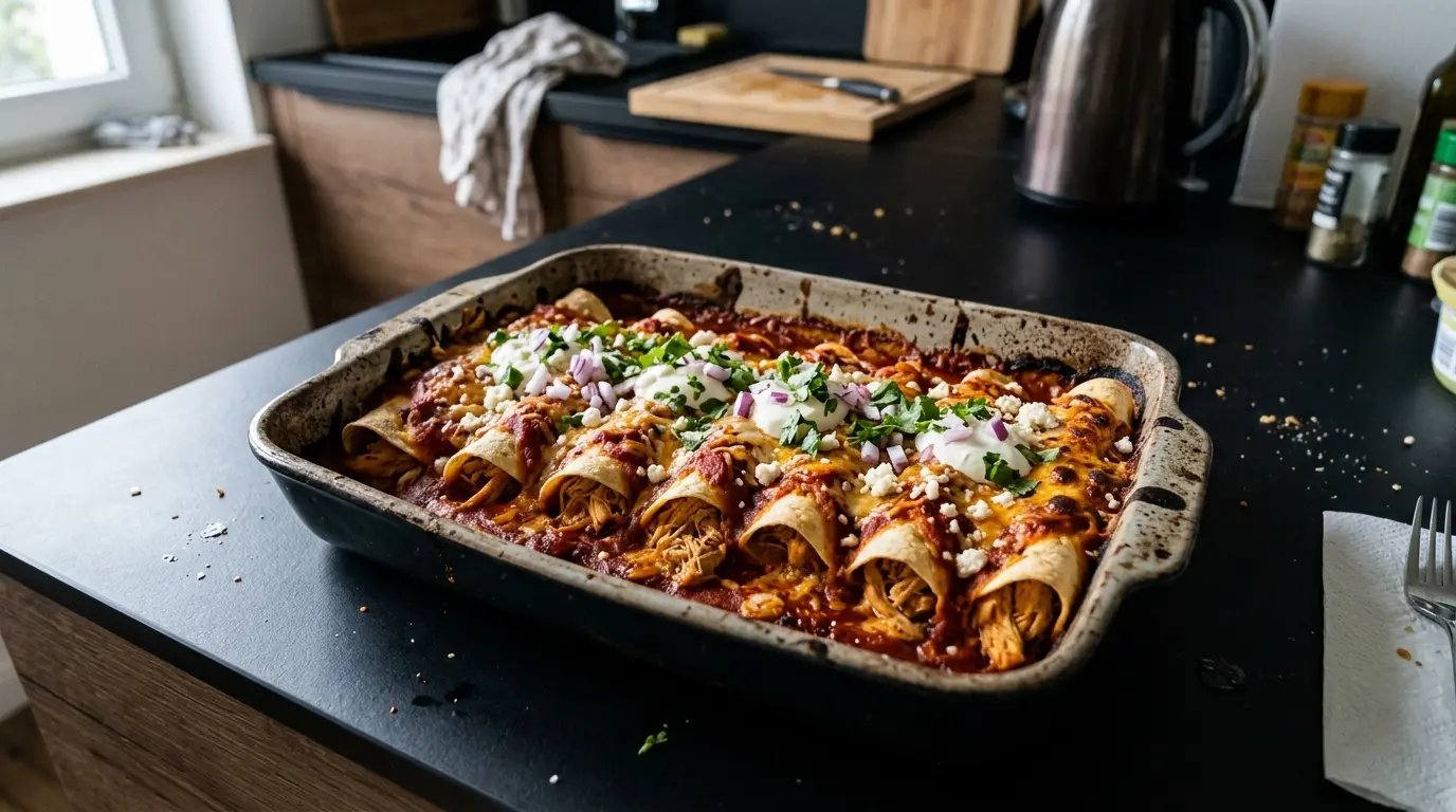 Enchiladas z kurczakiem w czerwonym sosie