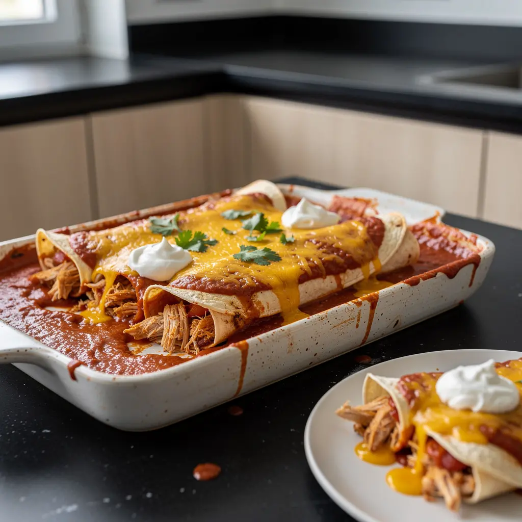 Enchiladas z kurczakiem w czerwonym sosie