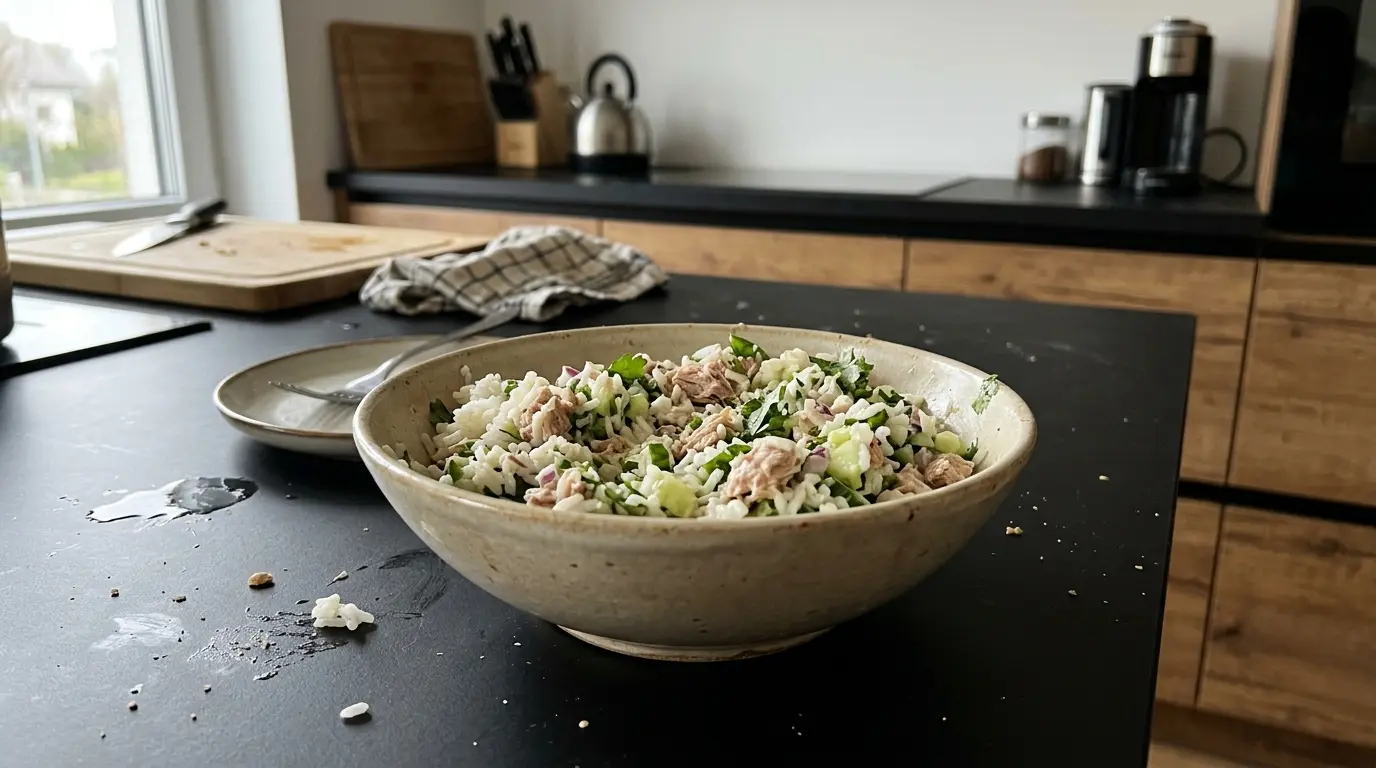 Ensalada de atún z ryżem i ogórkiem