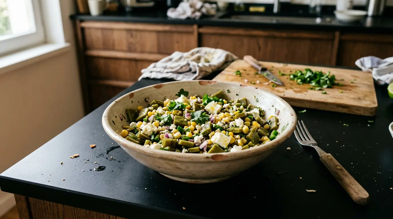 Ensalada de nopales with feta and corn