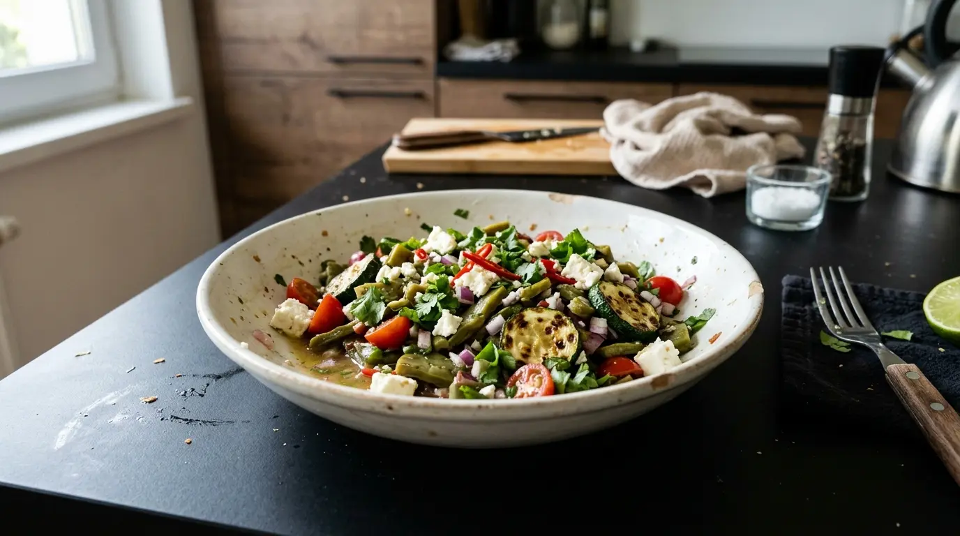 Ensalada de nopales with grilled zucchini and feta