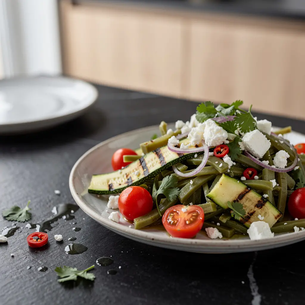 Ensalada de nopales mit gegrillter Zucchini und Feta