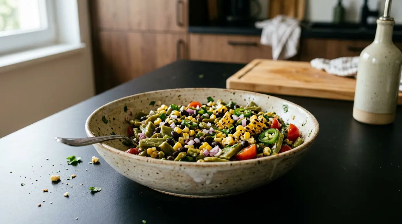 Ensalada de nopales z grillowaną kukurydzą i czarną fasolą