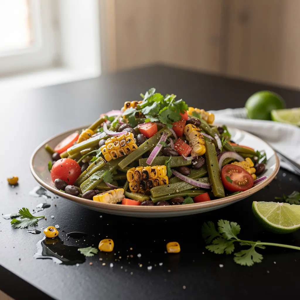 Ensalada de nopales with grilled corn and black beans