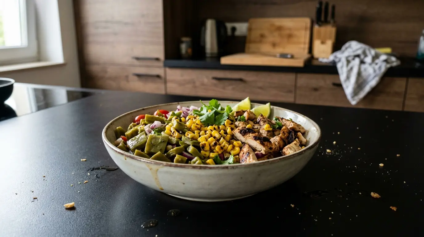 Ensalada de nopales z grillowanym kurczakiem i kukurydzą