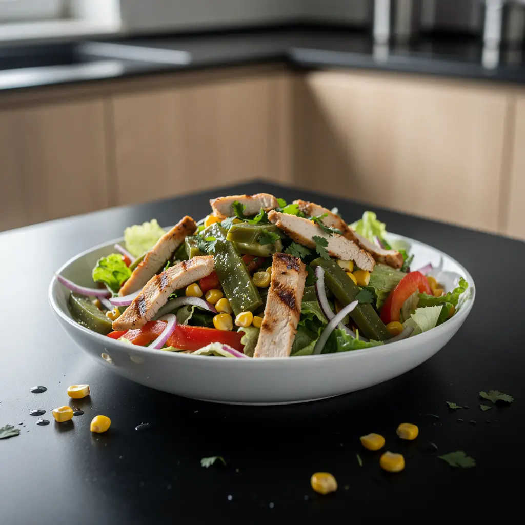 Ensalada de nopales z grillowanym kurczakiem i kukurydzą