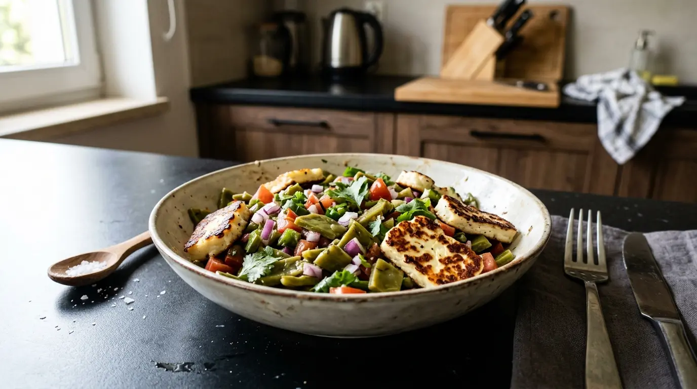 Ensalada de nopales with grilled halloumi