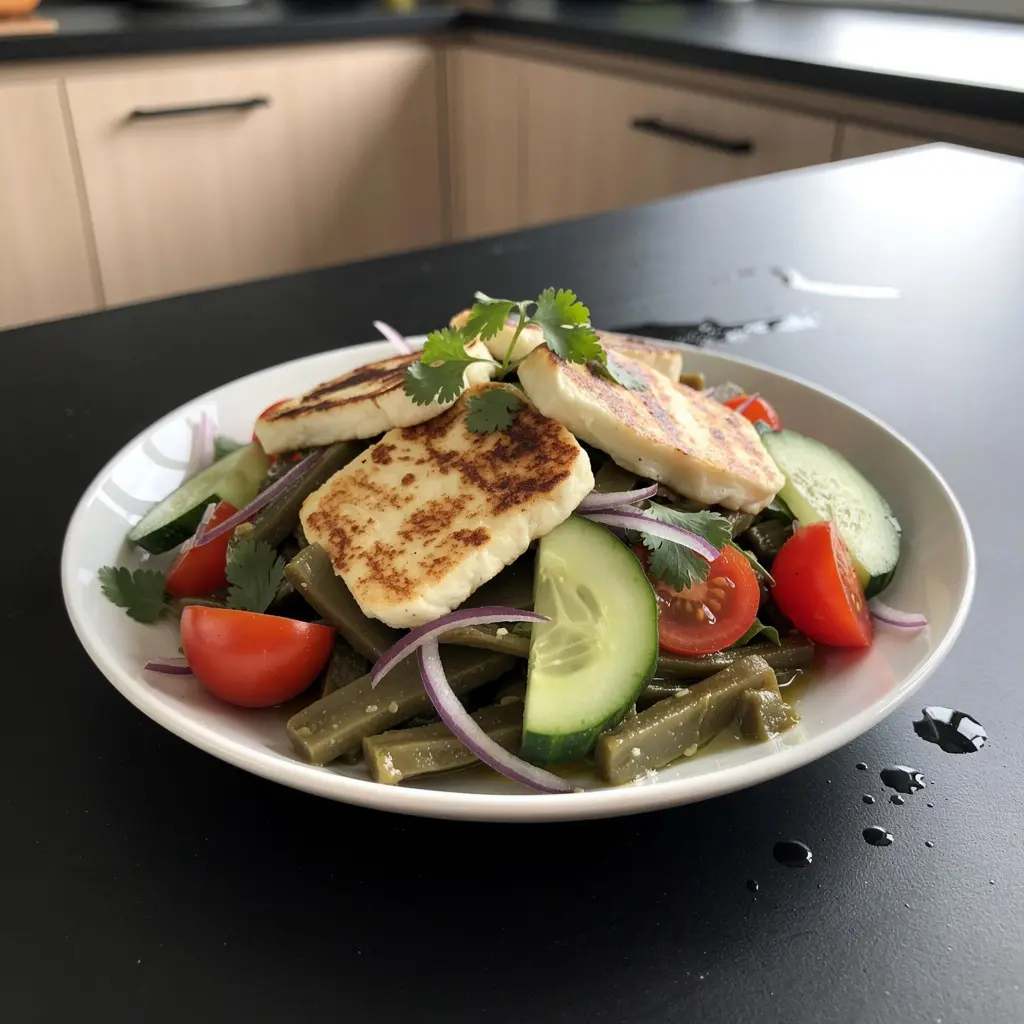 Ensalada de nopales z grillowanym serem halloumi