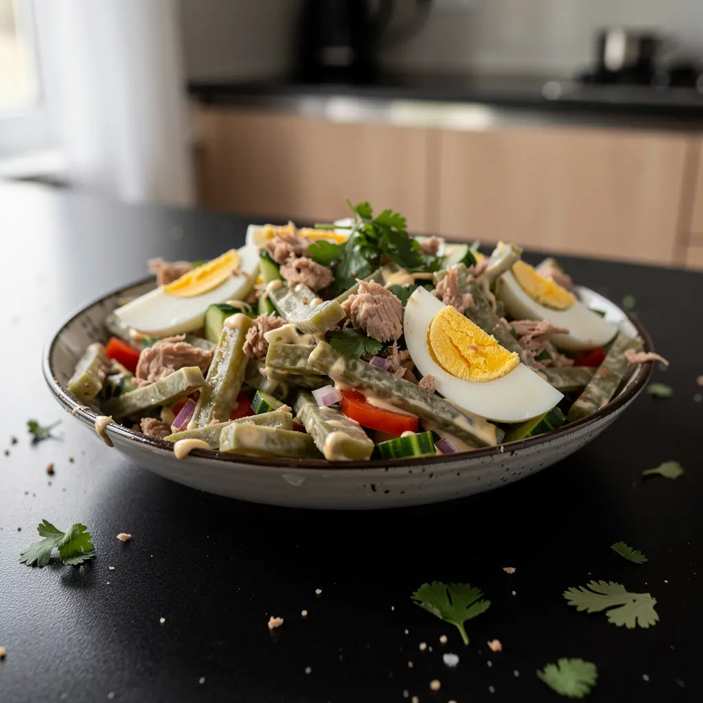Ensalada de nopales with hard-boiled egg and tuna