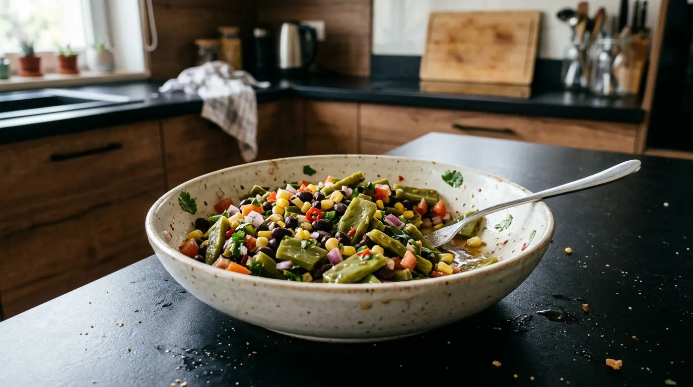 Ensalada de nopales with corn and black beans