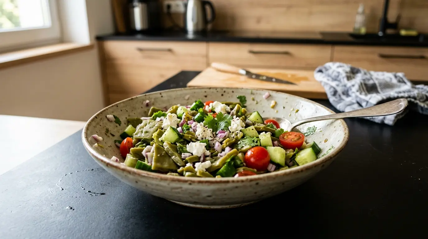 Ensalada de nopales z ogórkiem i serem kozim