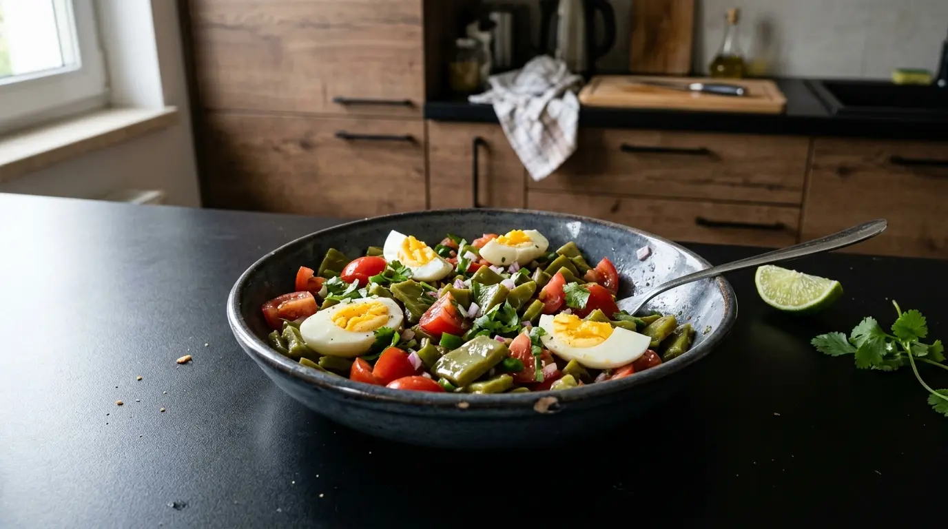 Ensalada de nopales z pomidorem i jajkiem na twardo