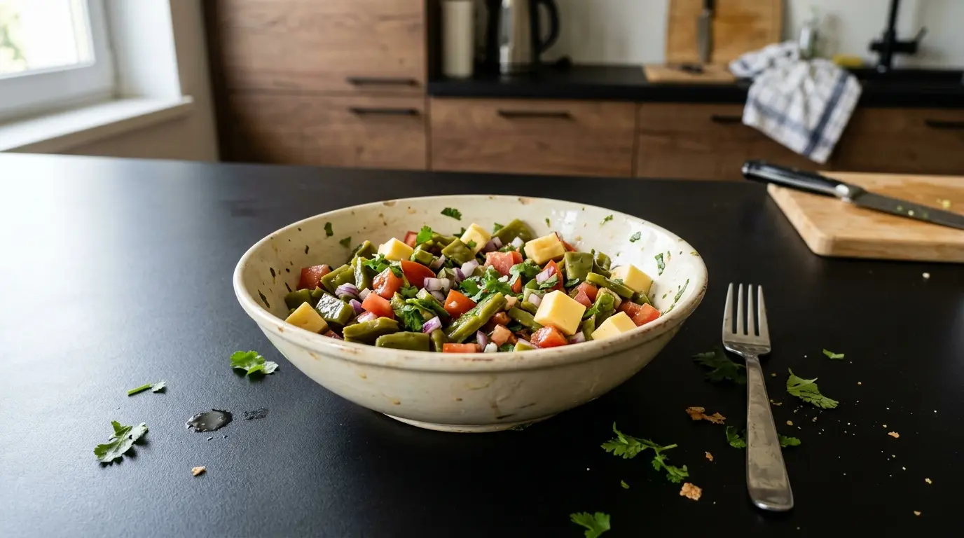 Ensalada de nopales with tomato and yellow cheese