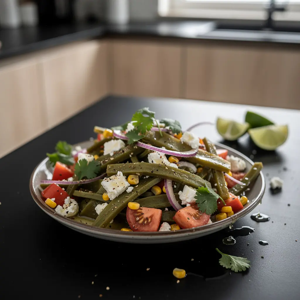 Ensalada de nopales z pomidorem, kukurydzą i serem feta