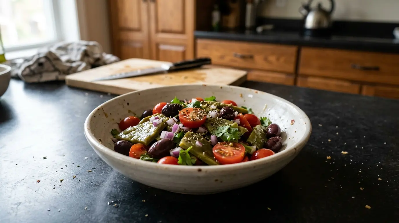 Ensalada de nopales with cherry tomatoes and olives