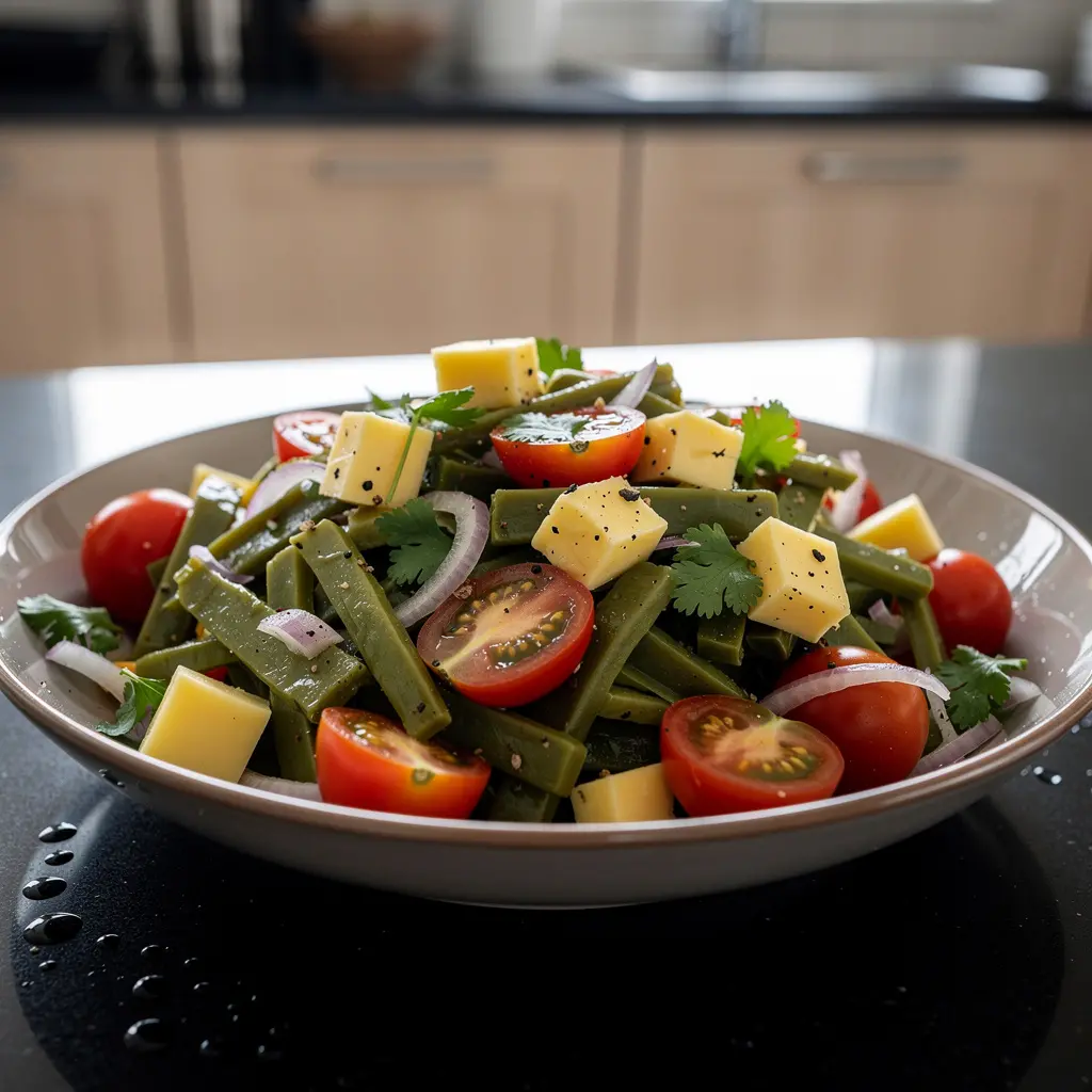 Ensalada de nopales with cherry tomatoes and yellow cheese