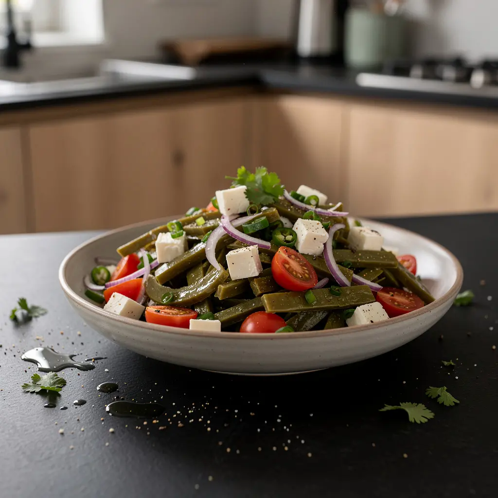 Ensalada de nopales z serem panela i pomidorkami