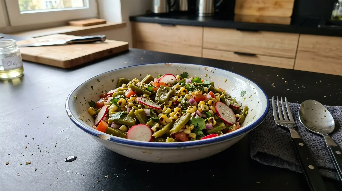 Ensalada de nopalitos with corn and radish