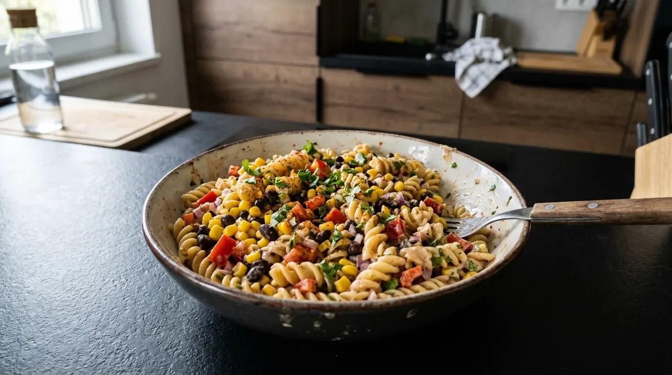 Ensalada de pasta with corn and beans Mexican style