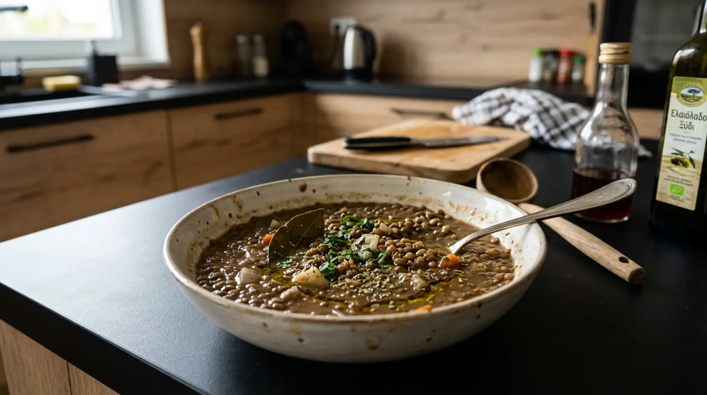 Fakes soupa – grecka zupa z soczewicy z octem i ziołami
