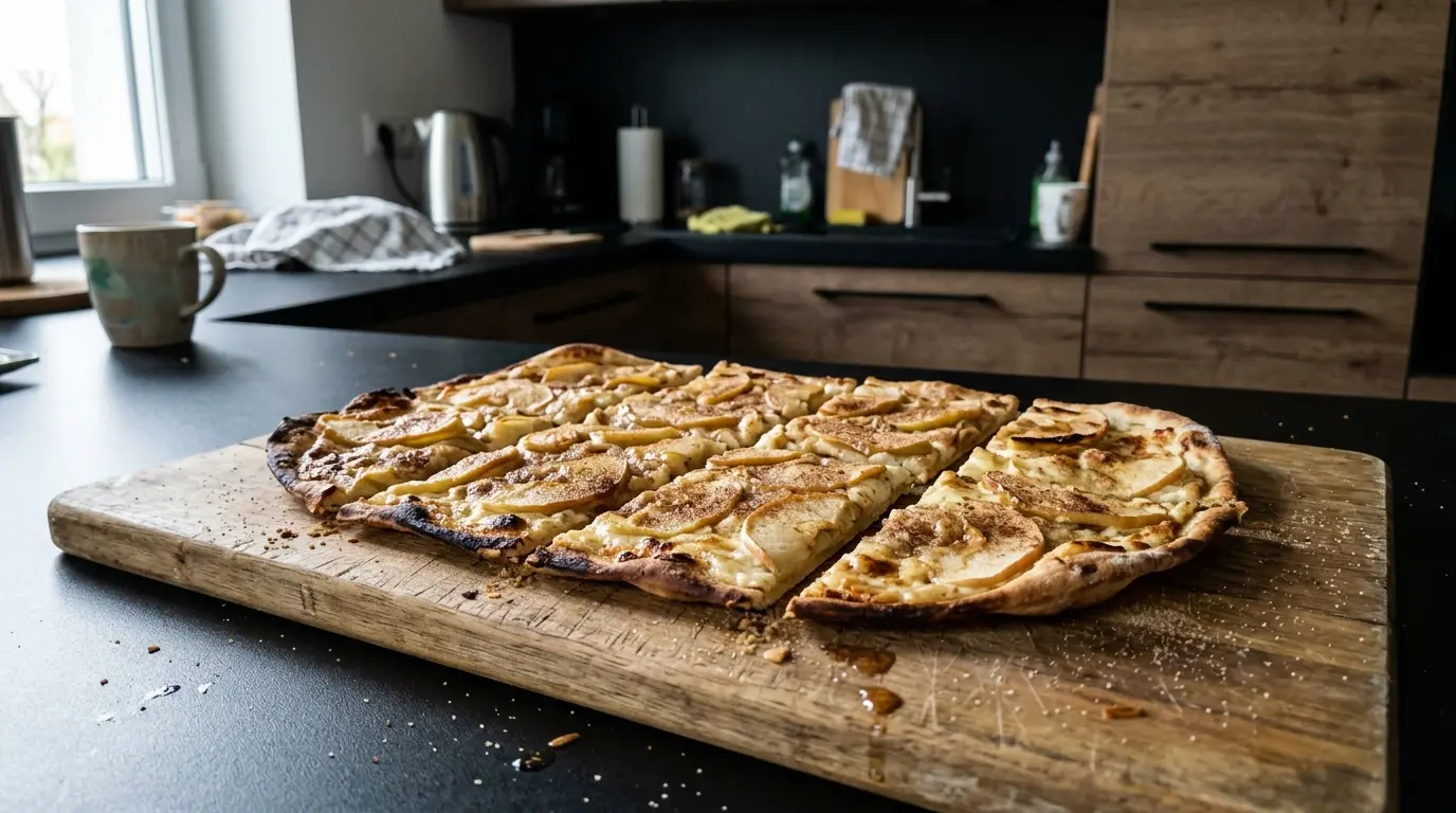Flammekueche sucrée – alzacka cienka tarta na słodko z jabłkami i crème fraîche