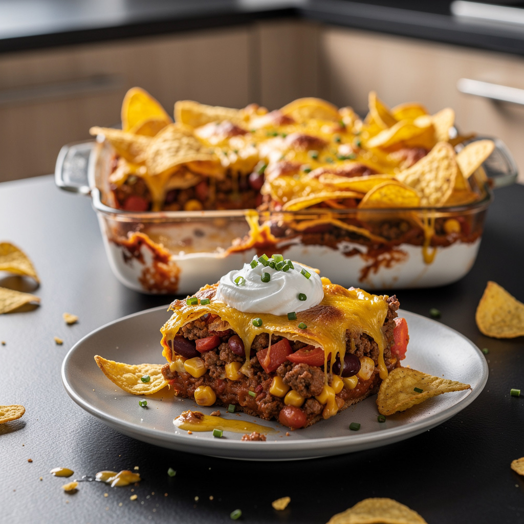 Frito pie – zapiekanka z chili, chipsami kukurydzianymi i serem