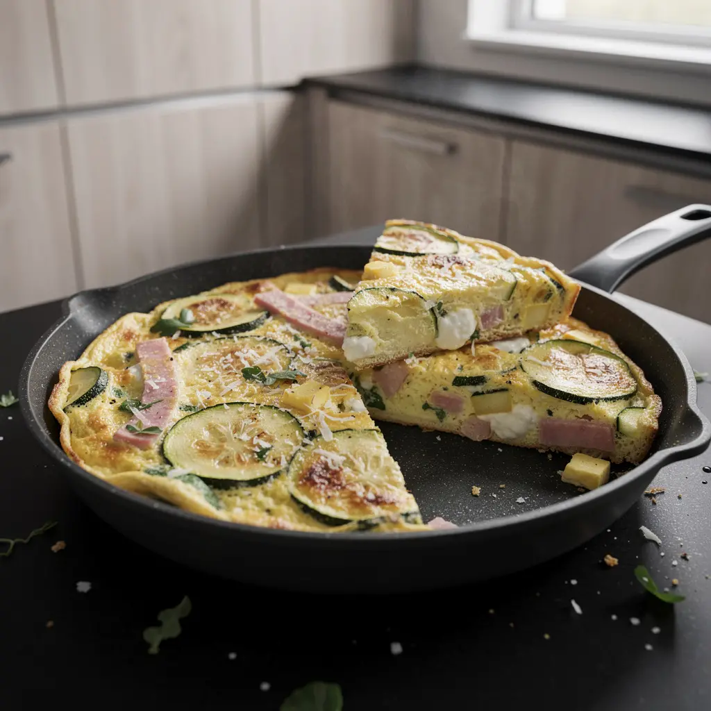 Frittata z cukinią, szynką i mozzarellą
