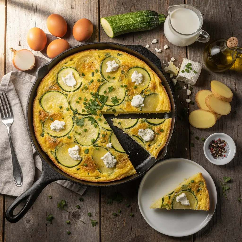 Frittata z cukinią, ziemniakami i kozim serem