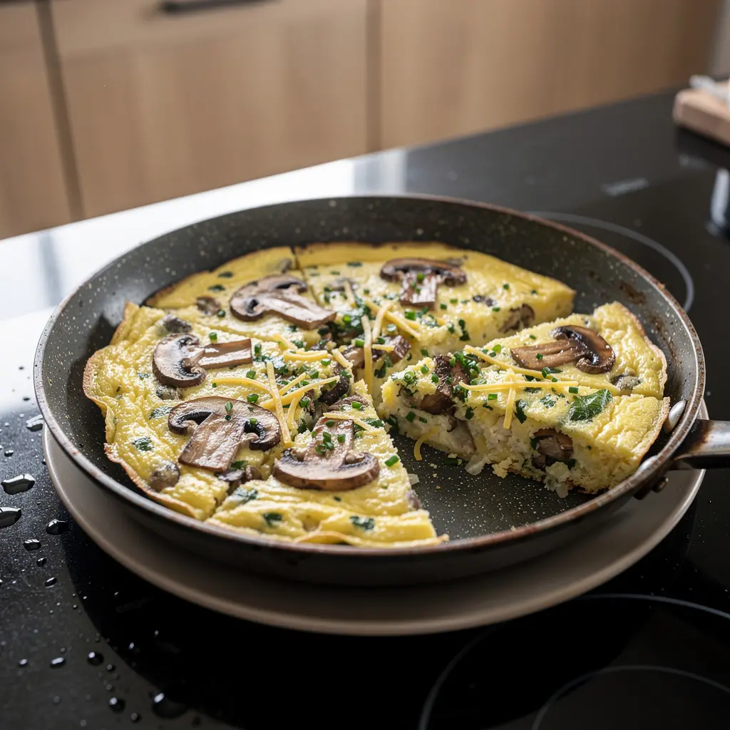 Frittata con funghi champignon, formaggio ed erbe aromatiche