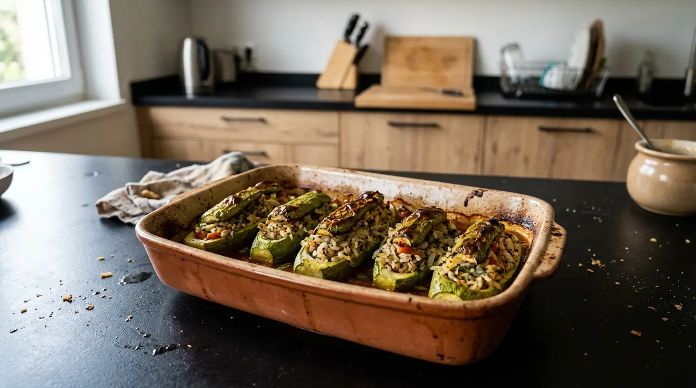 Gemista me kolokithia – greckie faszerowane cukinie z ryżem i ziołami