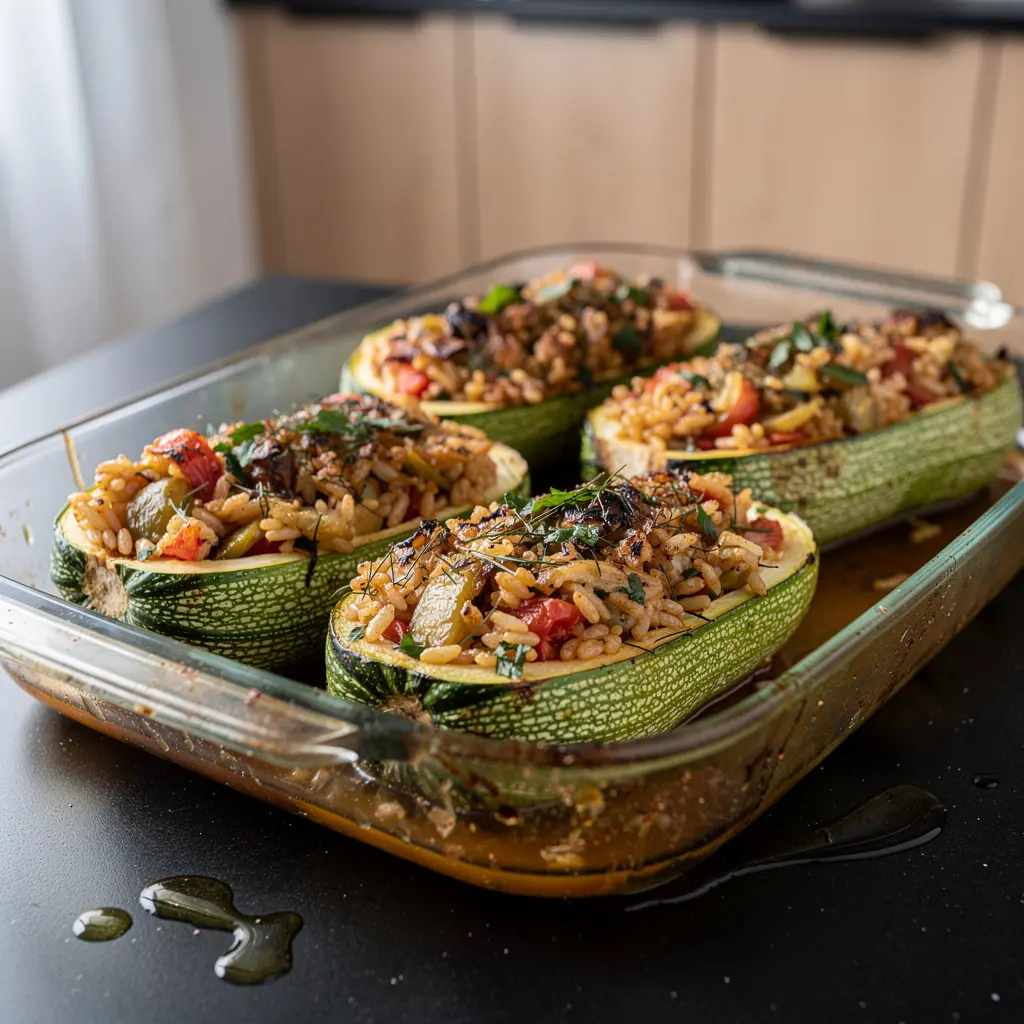 Gemista me kolokithia – calabacines griegos rellenos con arroz y hierbas