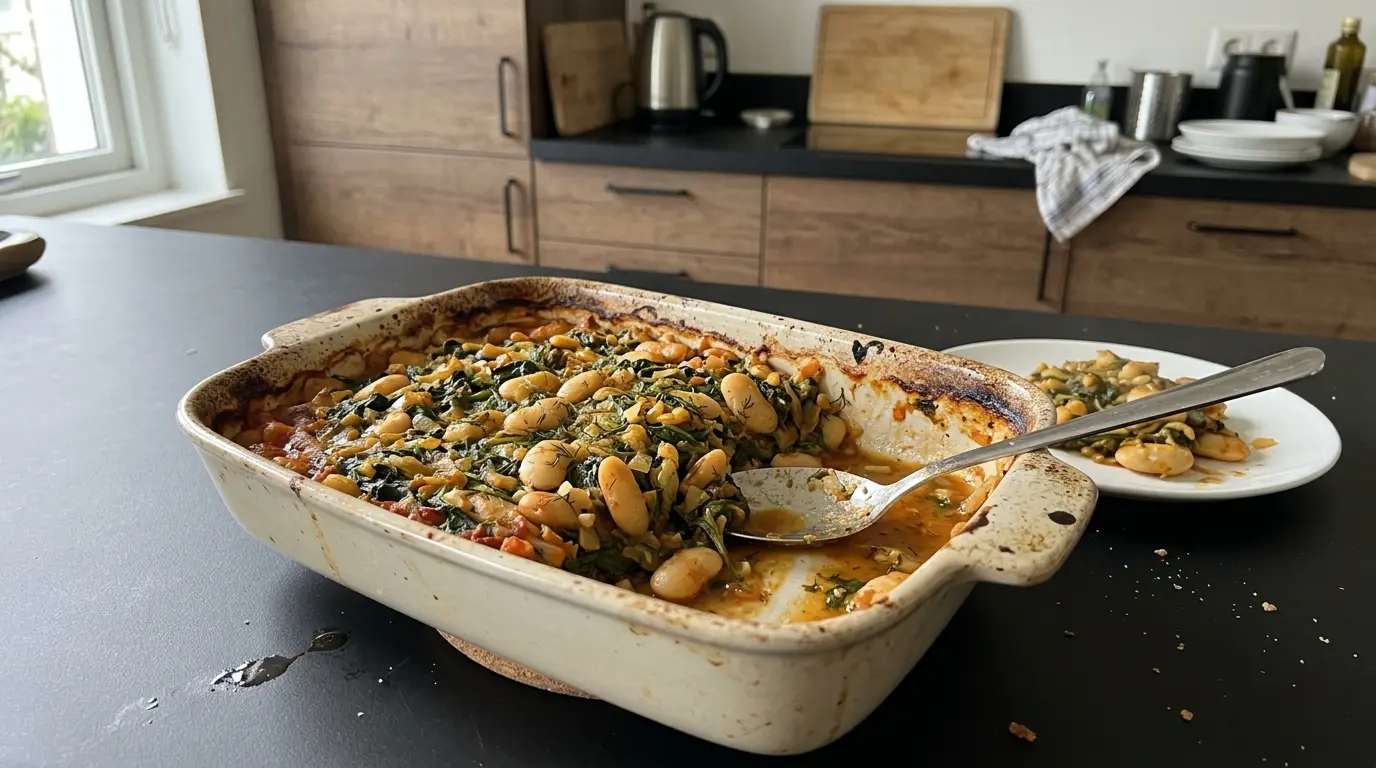 Gigantes me spanaki – grecka zapiekanka z dużej fasoli i szpinaku