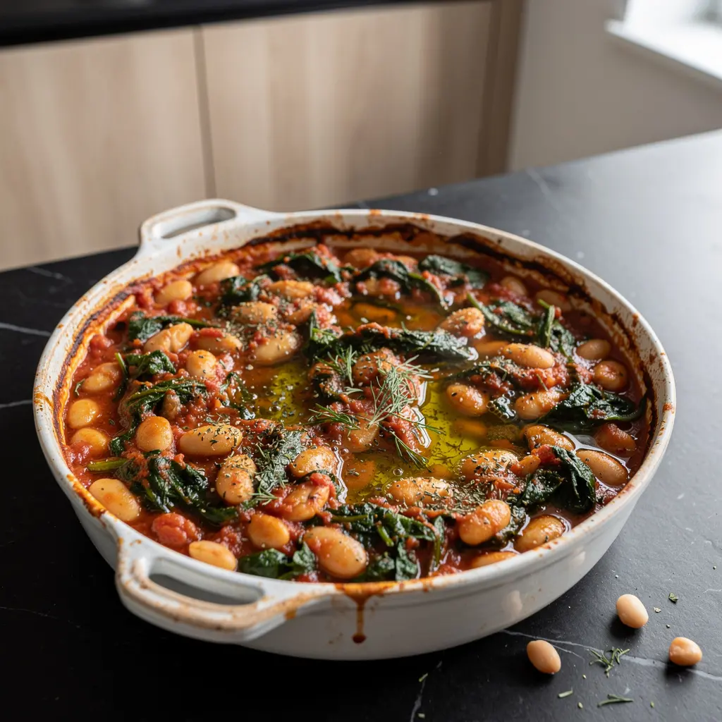 Gigantes me spanaki – grecka zapiekanka z dużej fasoli i szpinaku