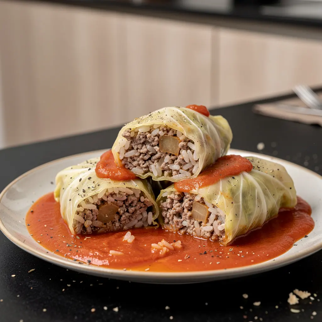 Gołąbki z mięsem i ryżem w sosie pomidorowym