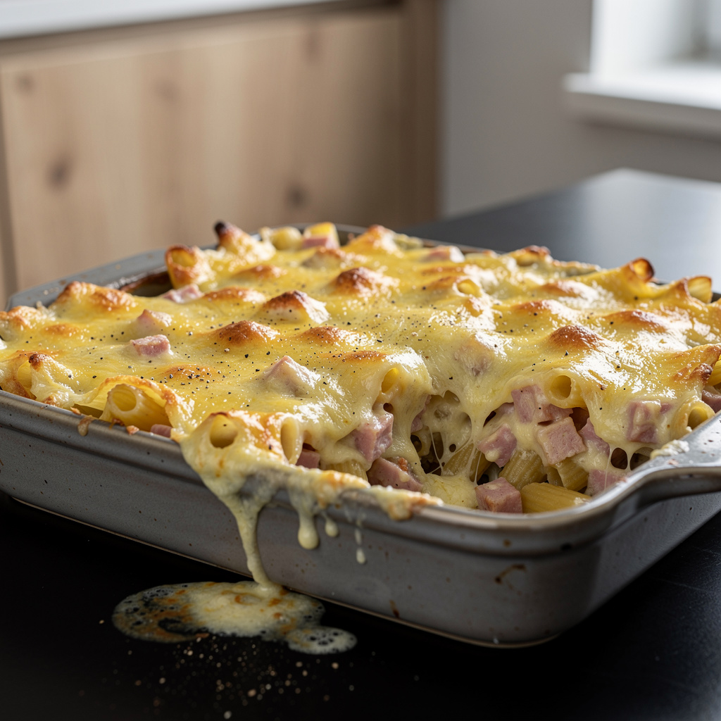 Gratin de pâtes au jambon – Baked Pasta with Ham and Cheese