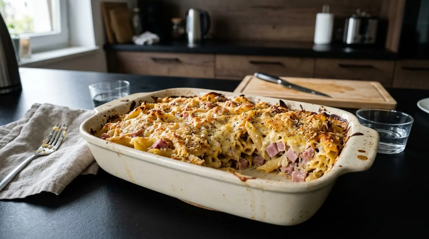 Gratin de pâtes au jambon – makaron zapiekany z szynką i serem
