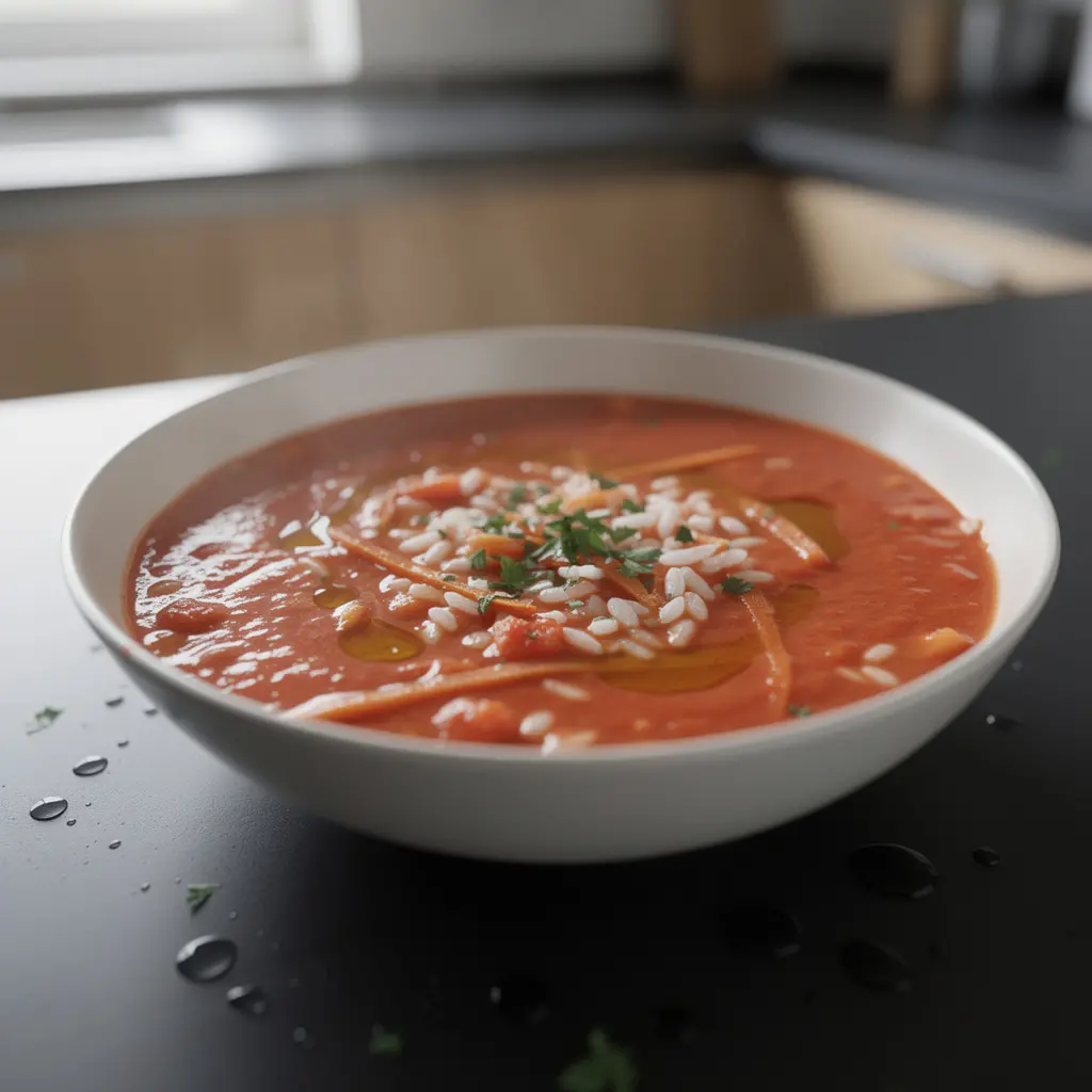 Grecka zupa pomidorowa z ryżem i cytryną