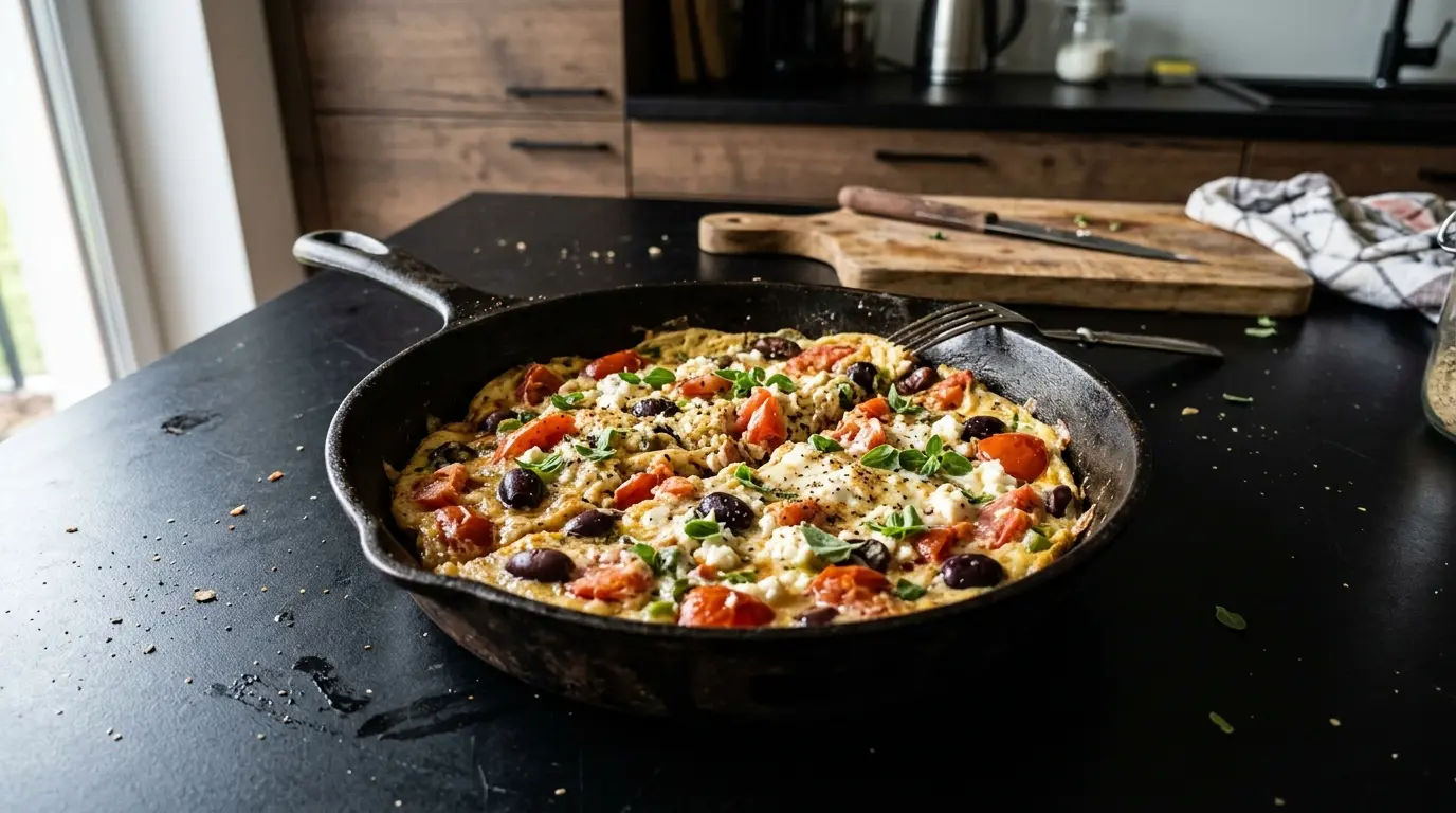 Omelette grecque aux tomates et aux olives