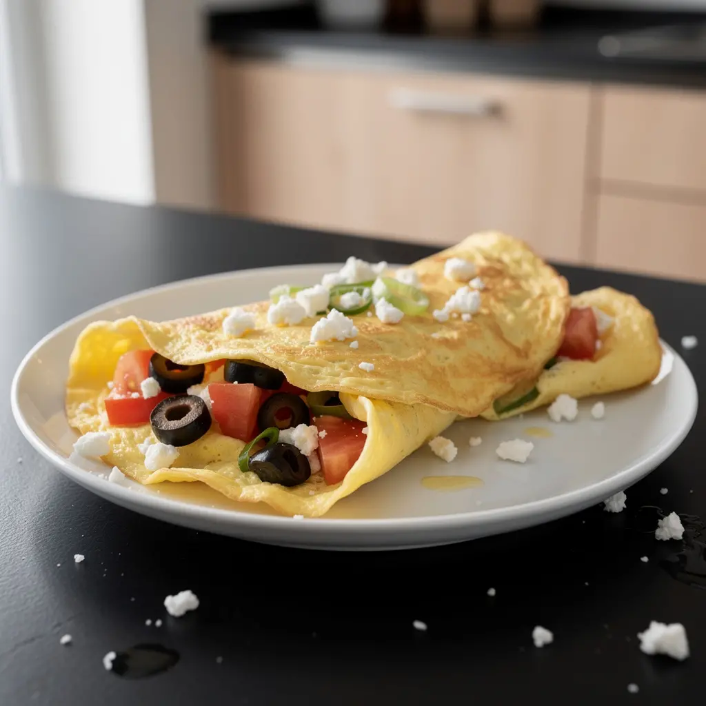 Grecki omlet z pomidorami i oliwkami