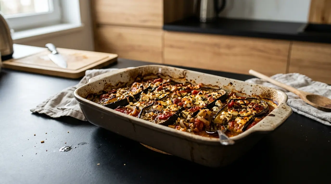 Greckie pieczone bakłażany z fetą i pomidorami