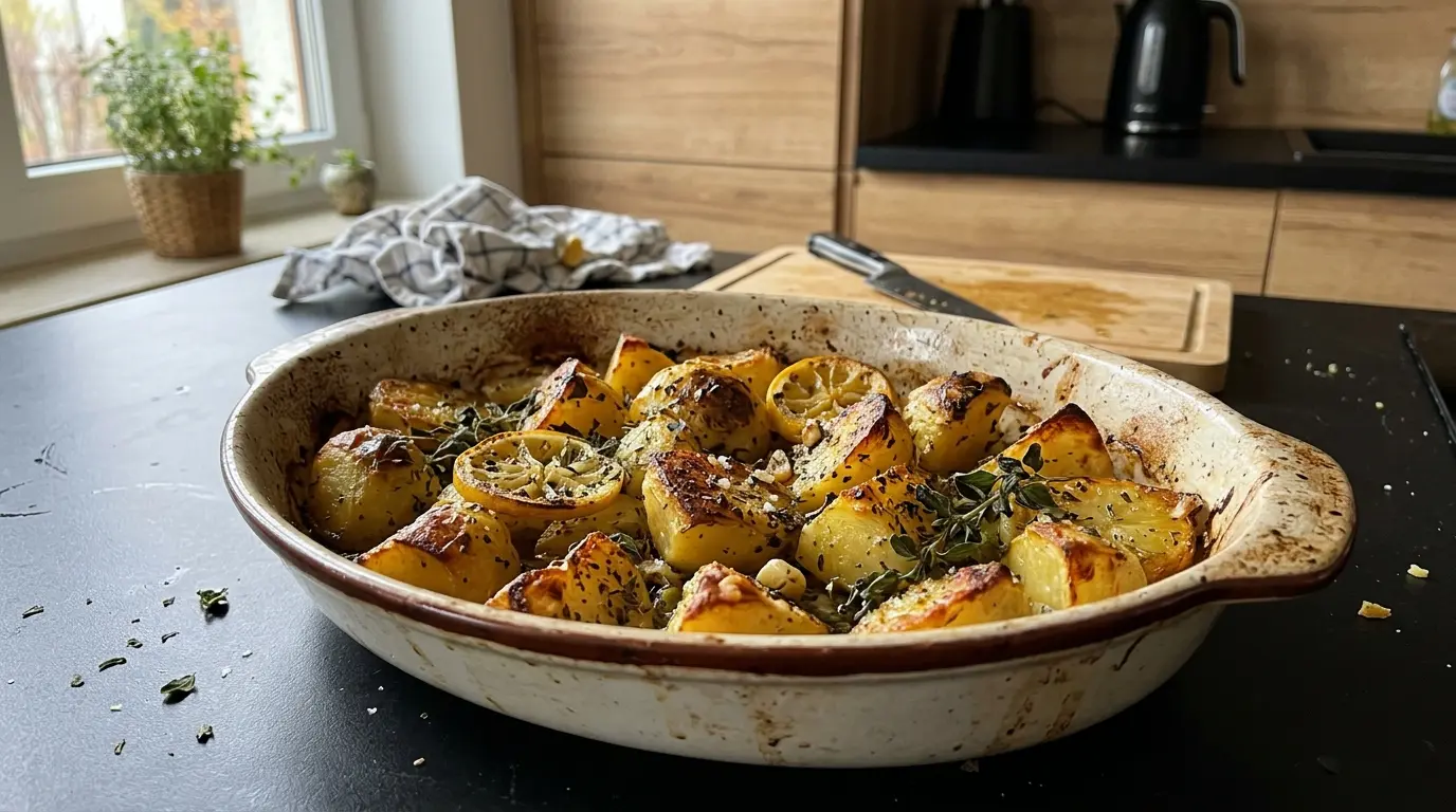 Greckie pieczone ziemniaki z cytryną i oregano