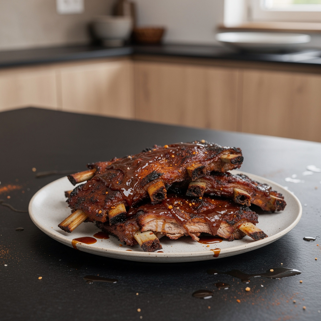 Grillowane żeberka wieprzowe w sosie barbecue z piekarnika