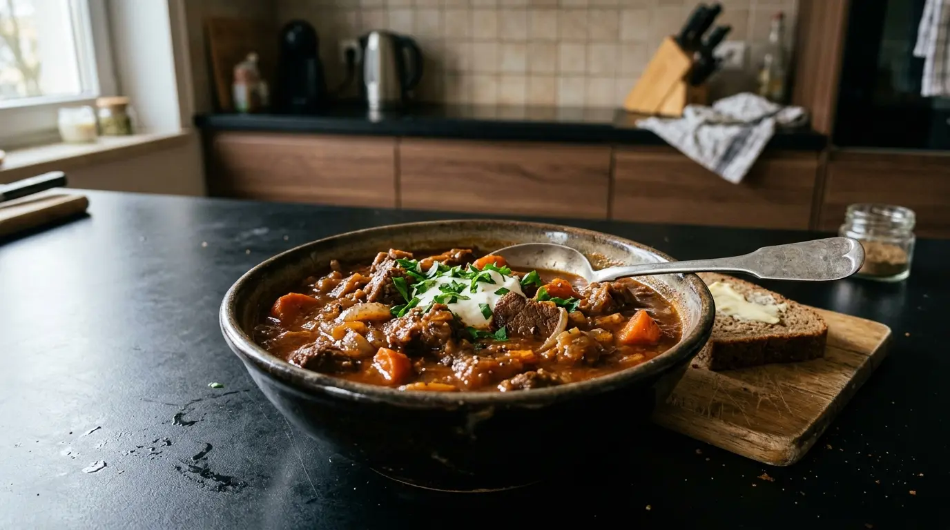 Gulasz wołowy po polsku z marchewką i cebulą