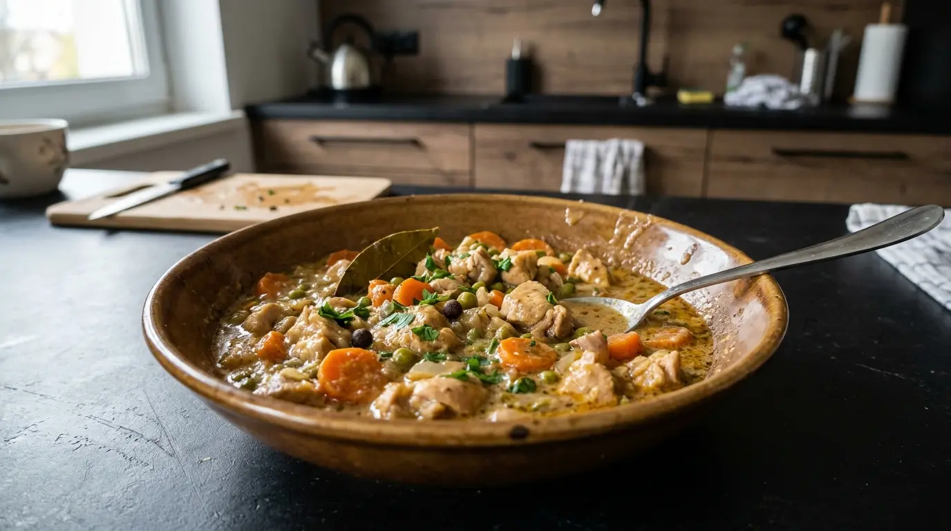 Gulasz z kurczaka z marchewką i groszkiem