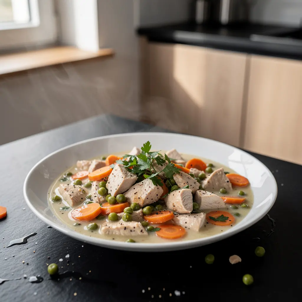 Gulasz z kurczaka z marchewką i groszkiem