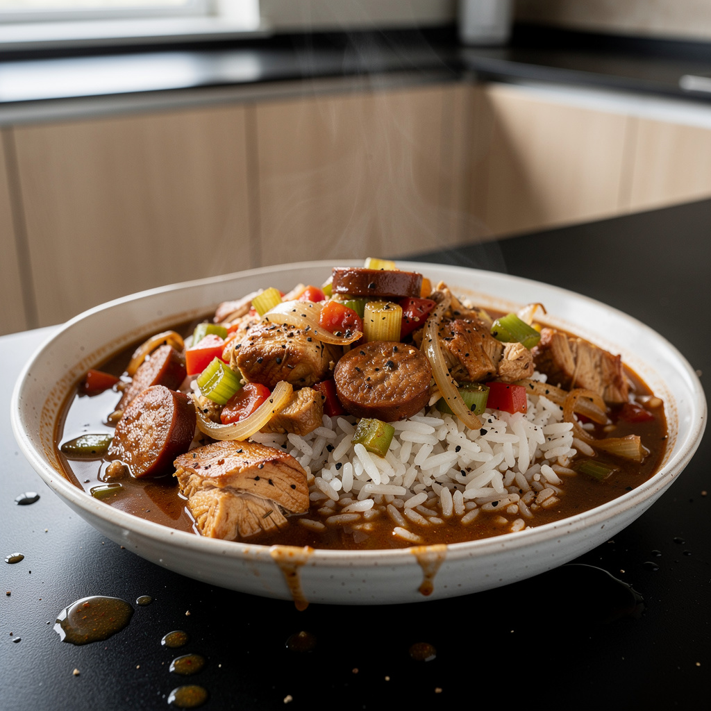 Gumbo z kurczakiem i kiełbasą