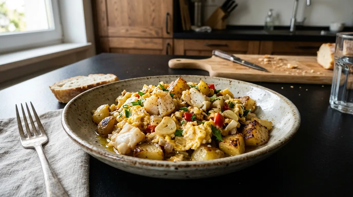 Hiszpańska jajecznica z dorszem i ziemniakami