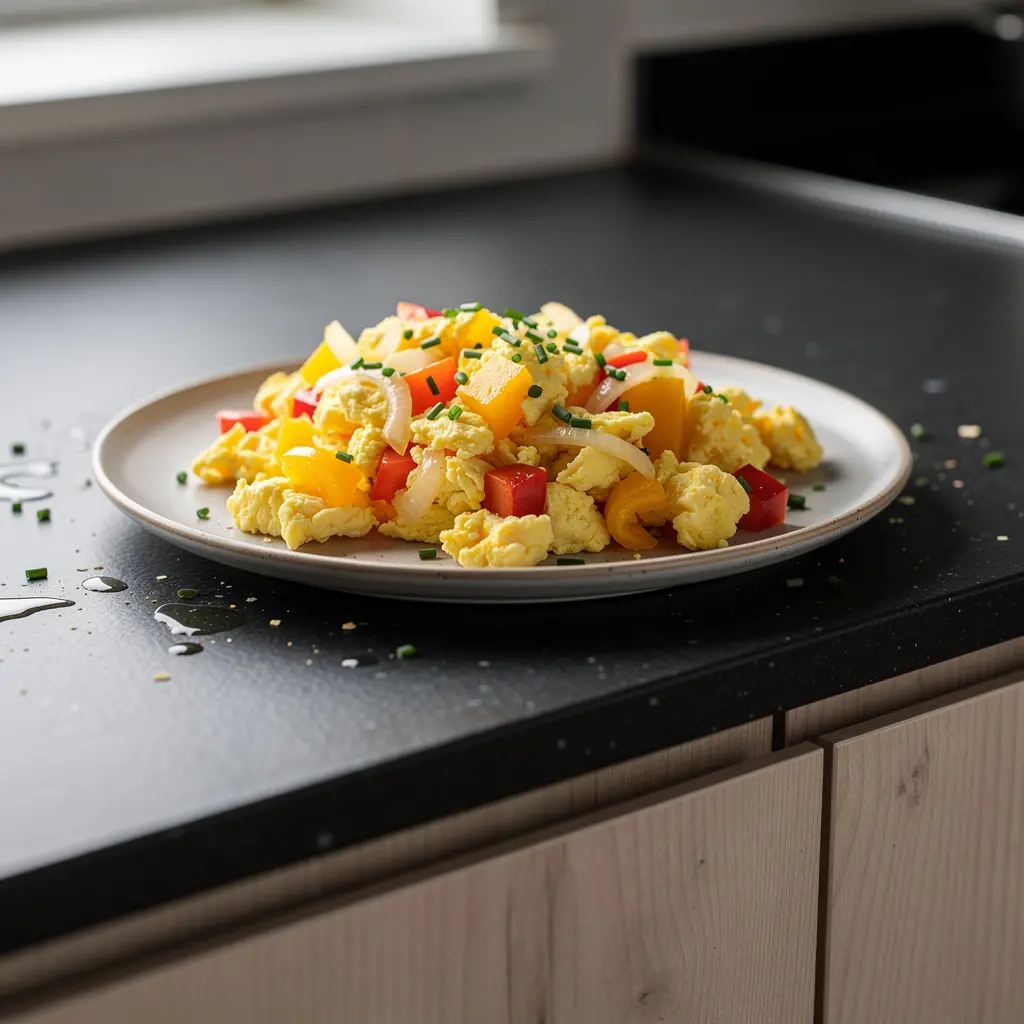 Uova strapazzate spagnole con peperoni e cipolla