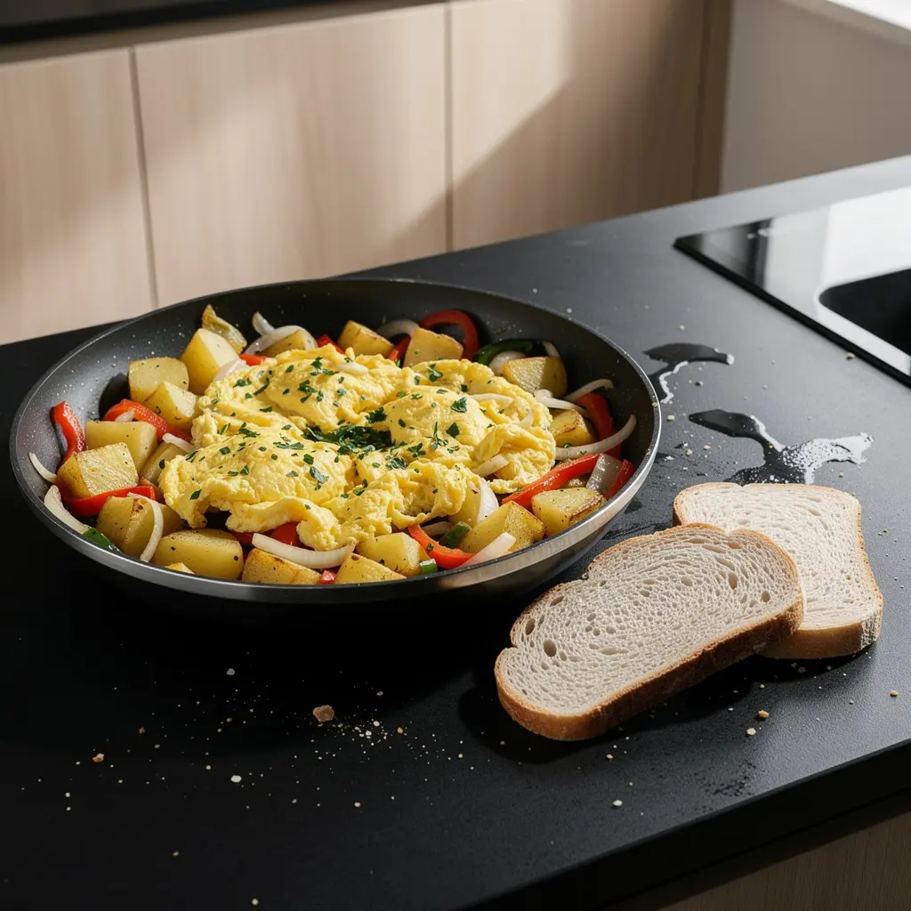 Spanish Scrambled Eggs with Peppers and Potatoes