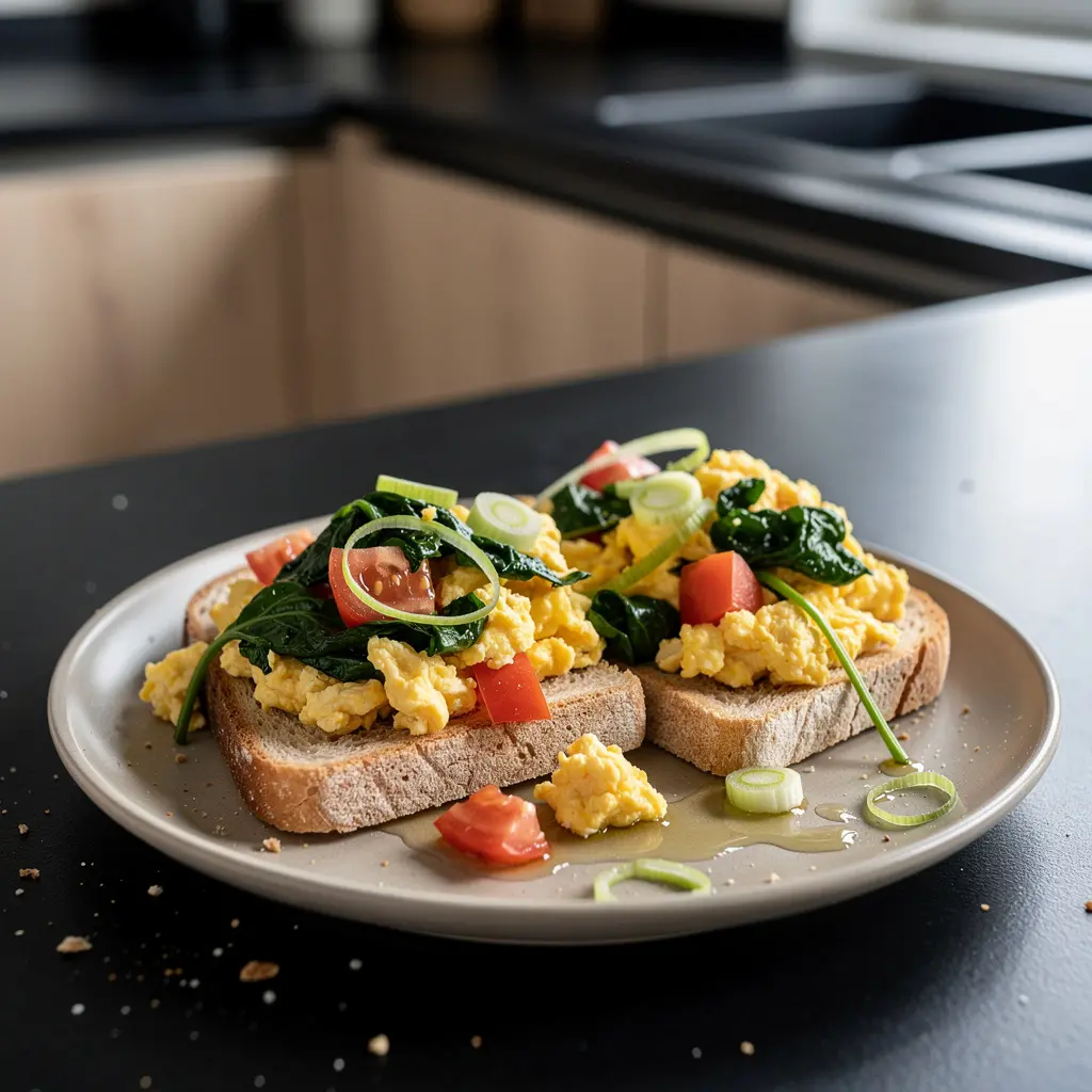 Spanish Scrambled Eggs with Tomatoes and Spinach